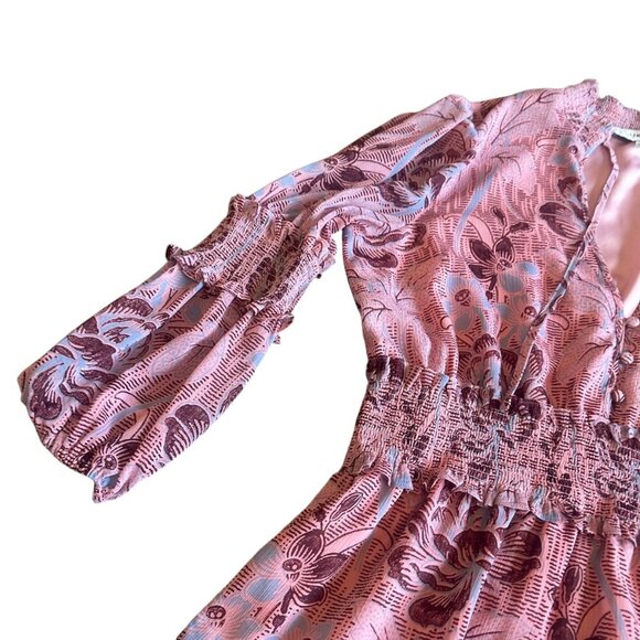 Likely Rowe Floral Rose Print Ruffle Mini Dress Smocked Waist Size 8 Women's - Picture 3 of 14